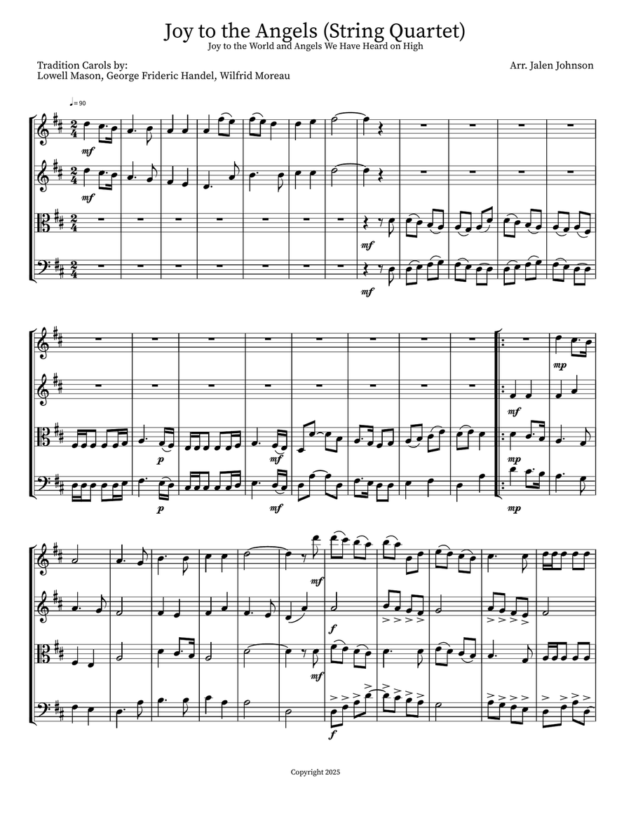 Joy to the Angels (String Quartet) String Quartet scores gallery preview page 1