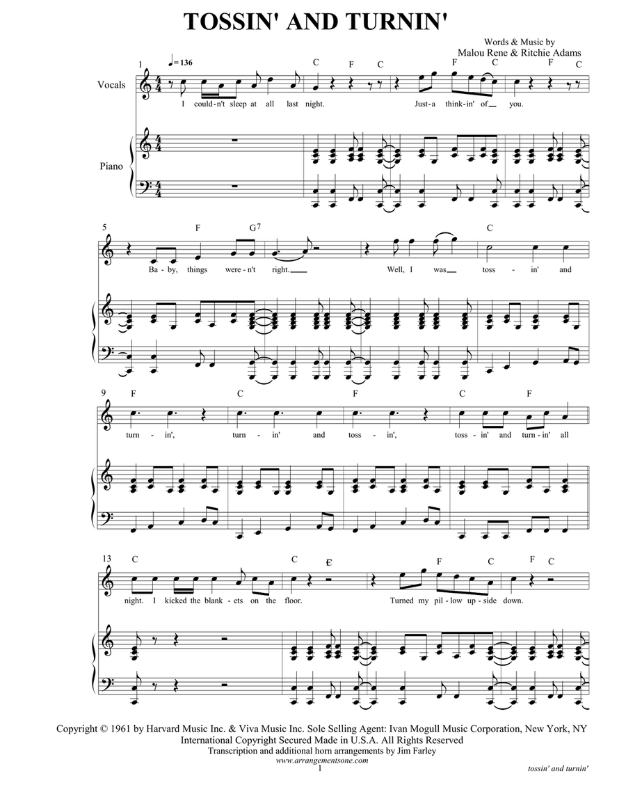 Tossin' And Turnin' Tossin' And Turnin' Piano, Vocal scores gallery preview page 3