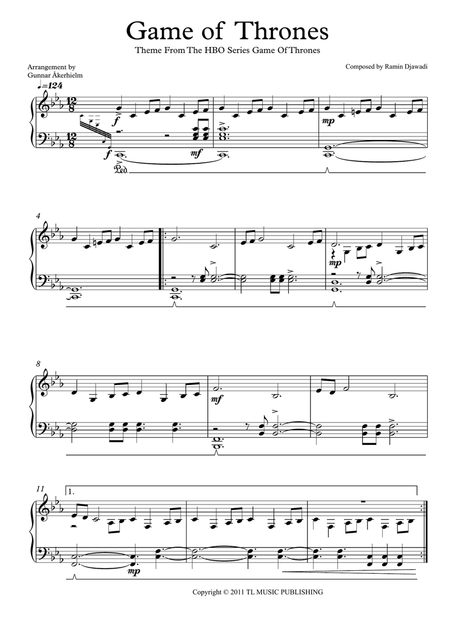 Game Of Thrones Piano Solo scores gallery preview page 1