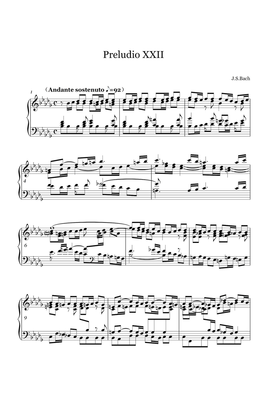 Preludio XXII BWV867 - Johann Sebastian Bach Piano Solo scores gallery preview page 1