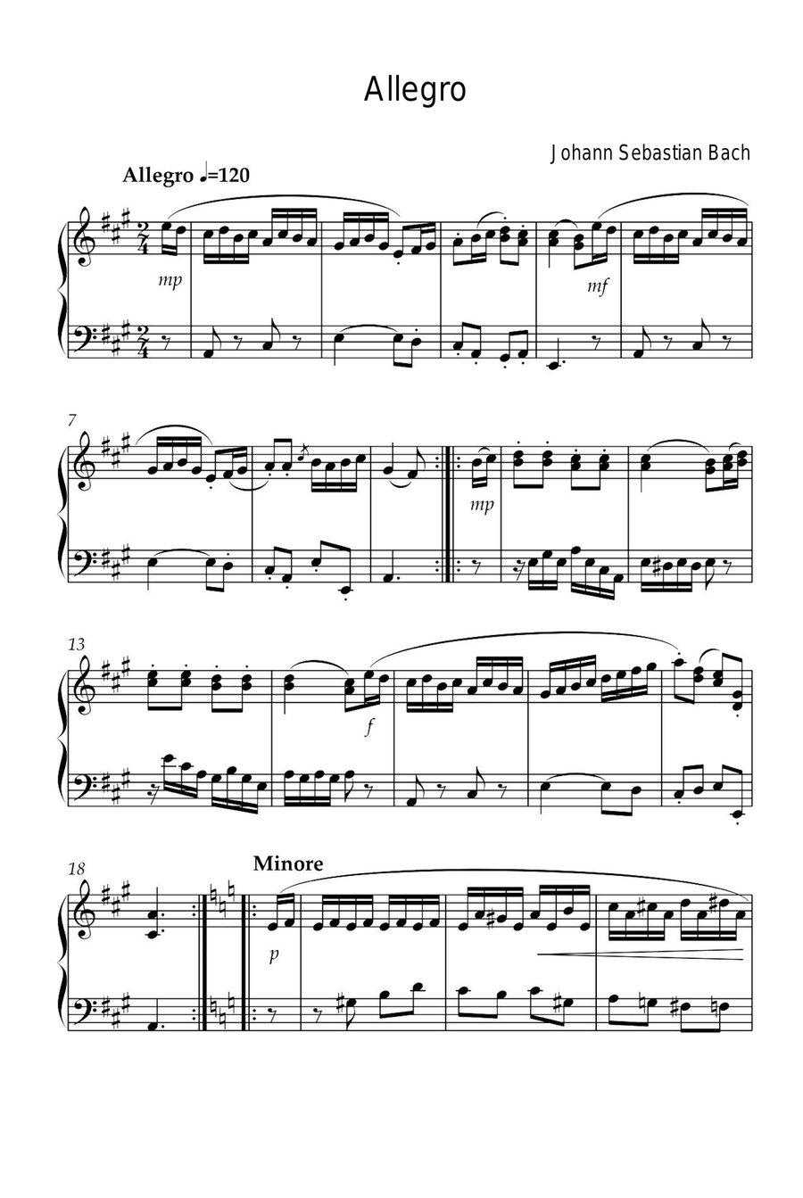 Allegro - Johann Sebastian Bach Piano Solo scores gallery preview page 1