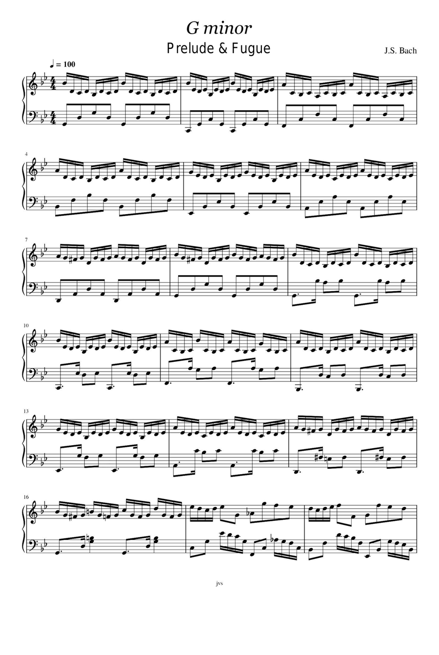 Prelude & Fugue in G minor - Johann Sebastian Bach Piano Solo scores gallery preview page 1