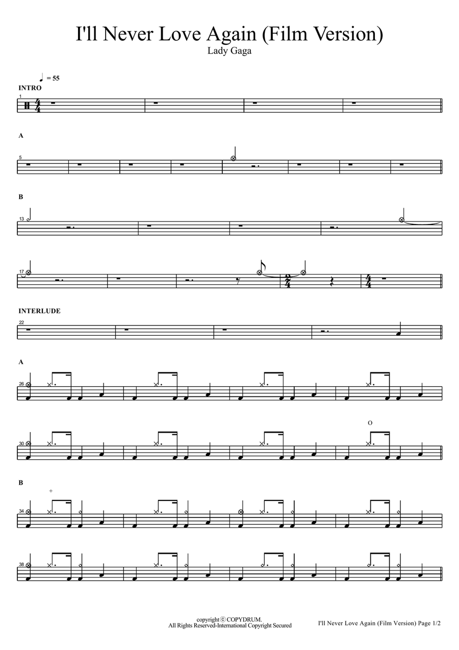 I'll Never Love Again I'll Never Love Again Drum Set scores gallery preview page 1