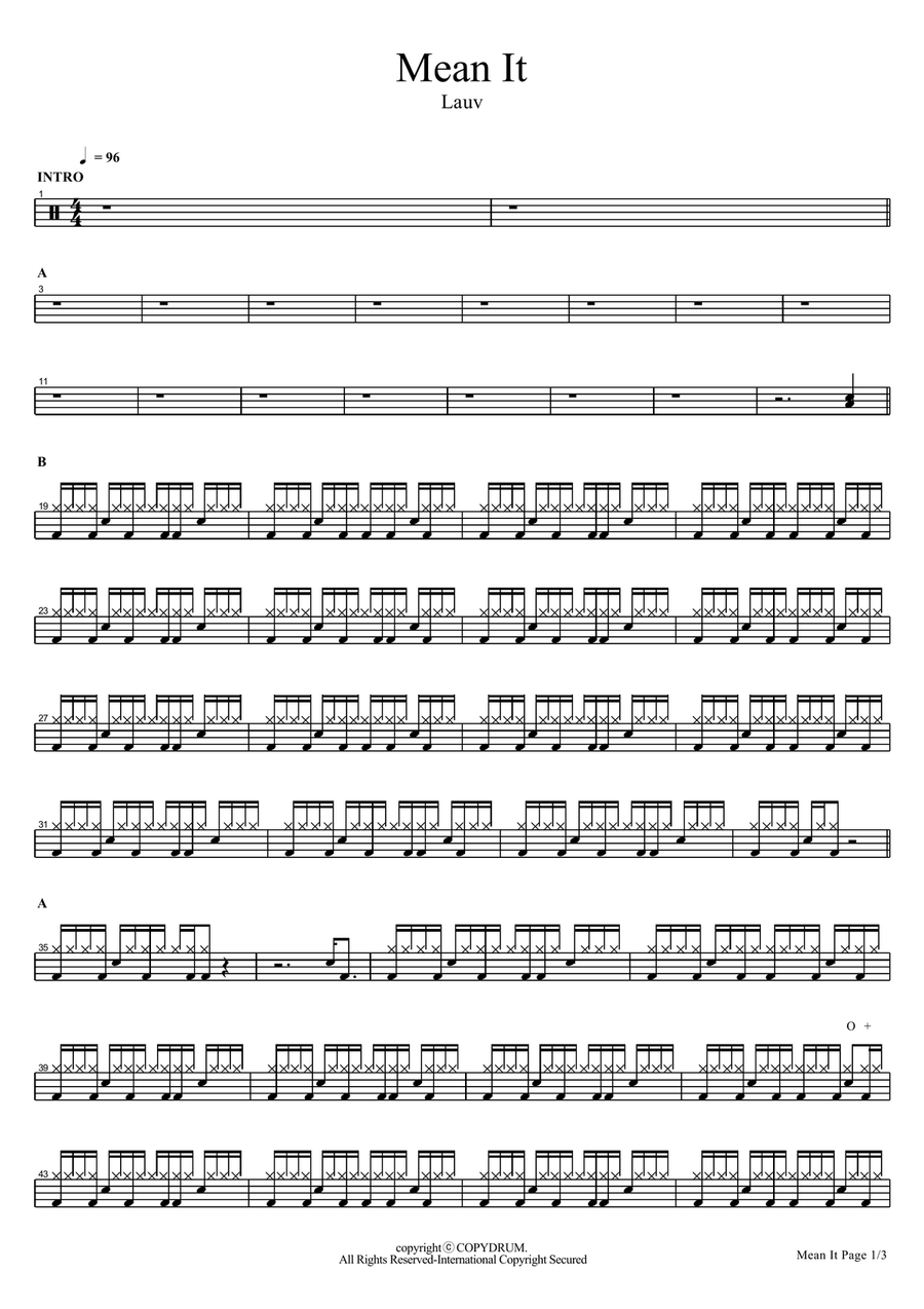 Mean It Mean It Drum Set scores gallery preview page 1