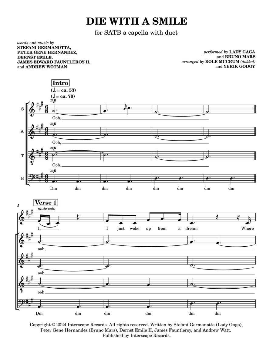 Die With A Smile Die With A Smile 4-Part scores gallery preview page 1