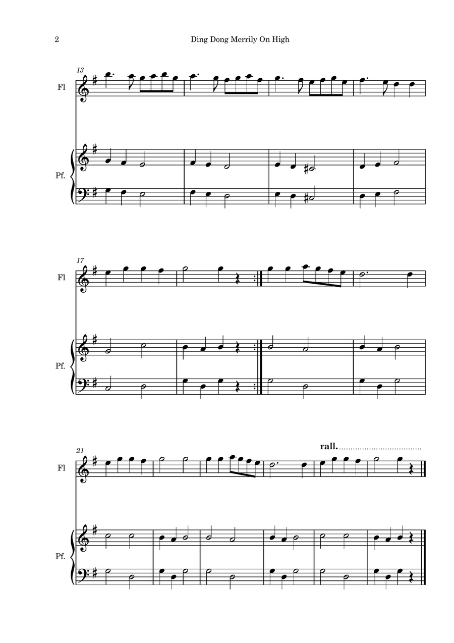 Ding Dong Merrily on High. Flute and piano Flute Solo scores gallery preview page 2
