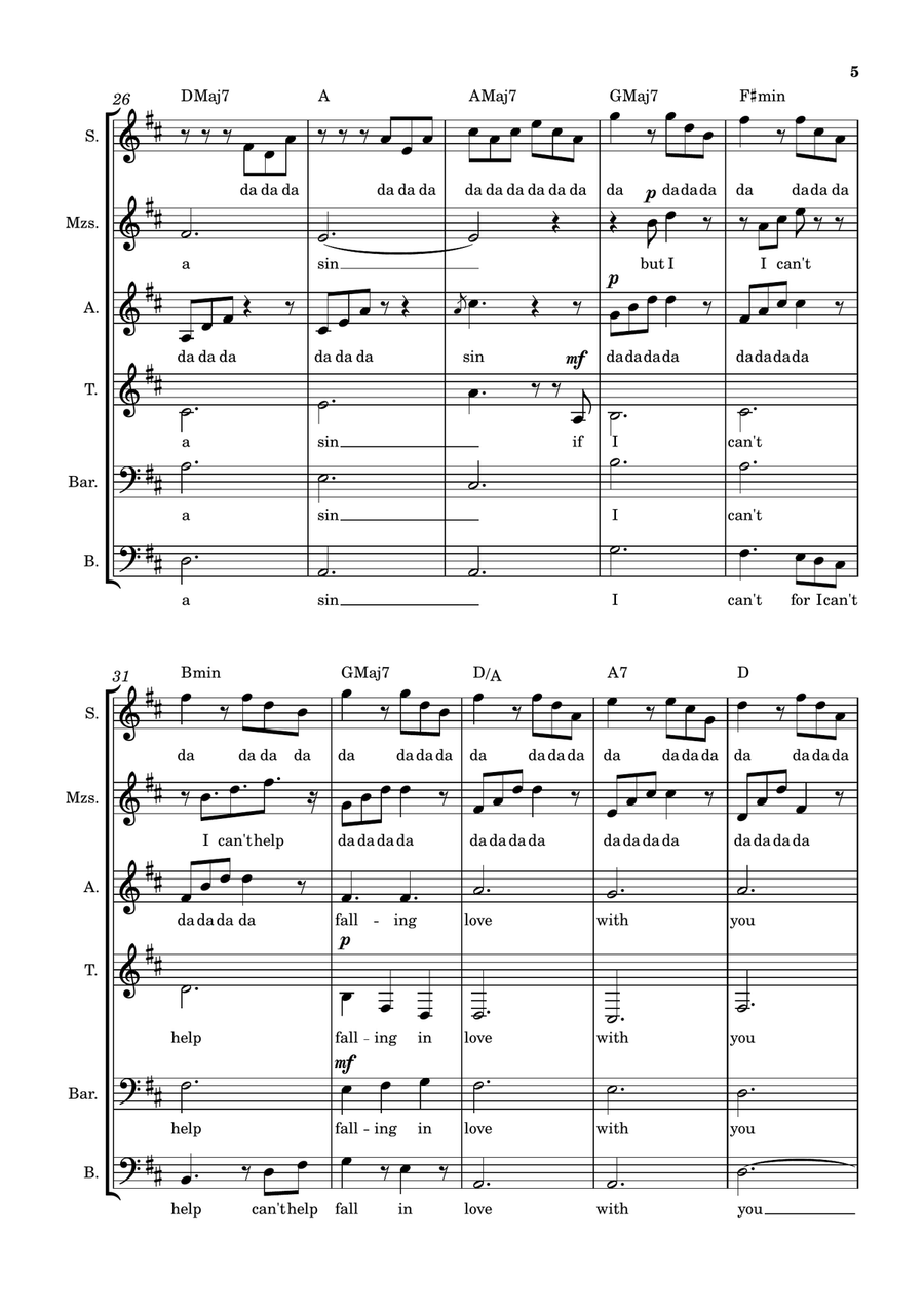 Can't Help Falling In Love 4-Part scores gallery preview page 5