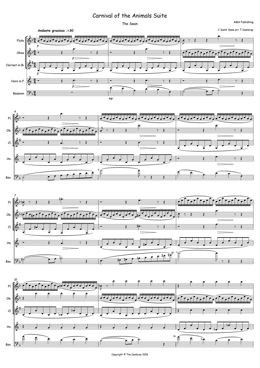 The Swan (from Carnival of the Animals) Woodwind Quintet scores gallery preview page 1