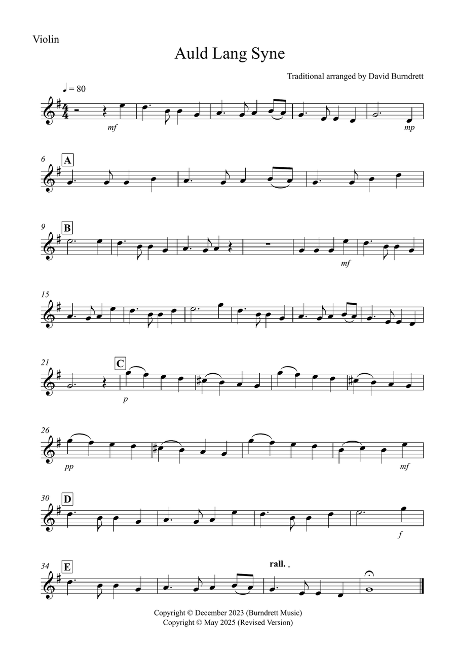 Auld Lang Syne for Violin and Guitar Duet String Duet scores gallery preview page 4