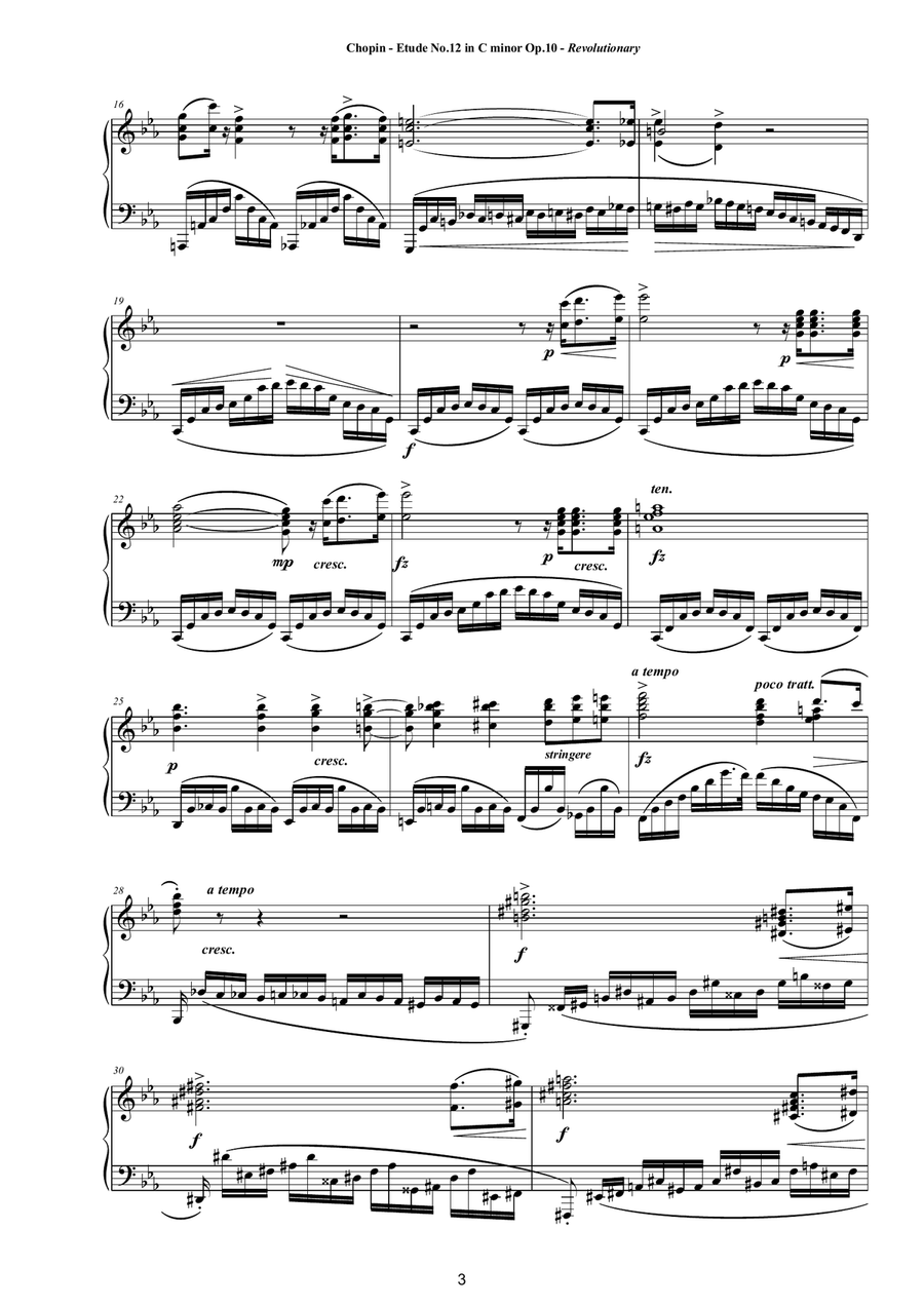 Chopin - Etude No.12 in C minor Op.10 -Revolutionary- for Piano Piano Method scores gallery preview page 3