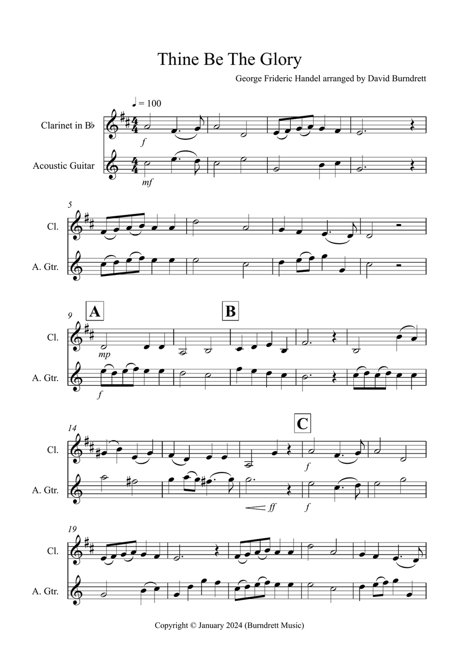 Thine Be The Glory for Clarinet and Guitar Duet B-Flat Clarinet scores gallery preview page 1