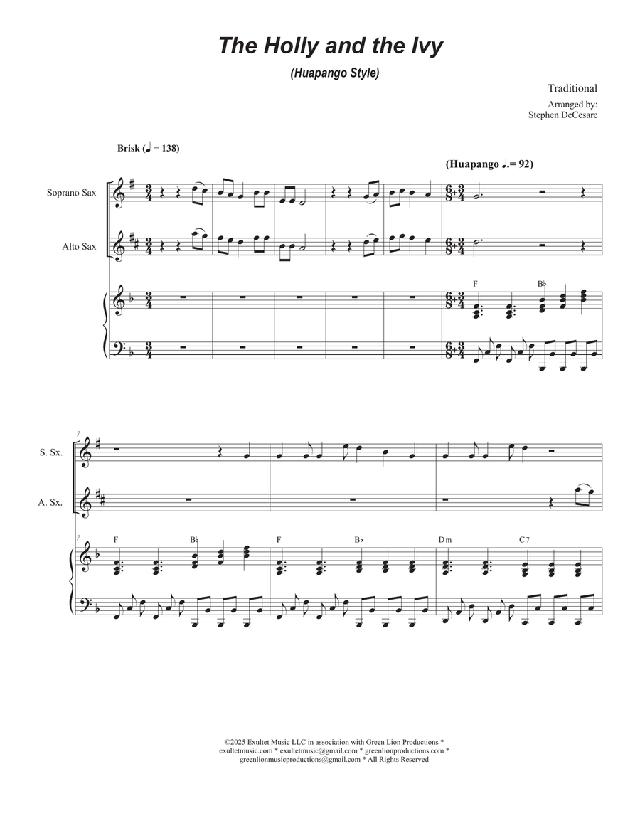 The Holly and the Ivy (Huapango Style) (Duet for Soprano and Alto Saxophone) Woodwind Duet scores gallery preview page 1