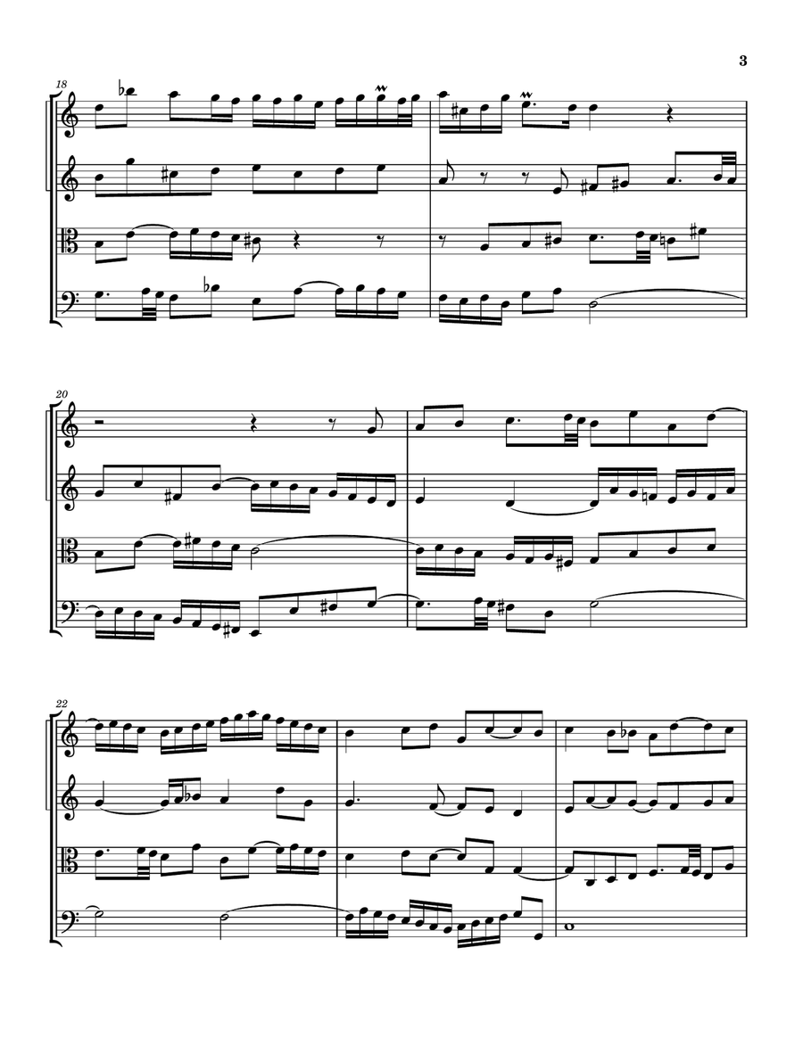 Fugue in C (Book 1 of the Well-tempered Clavier) String Quartet scores gallery preview page 3