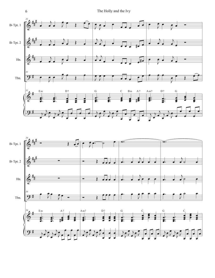 The Holly and the Ivy (Huapango Style) (Brass Quartet and Piano) Brass Quartet scores gallery preview page 6