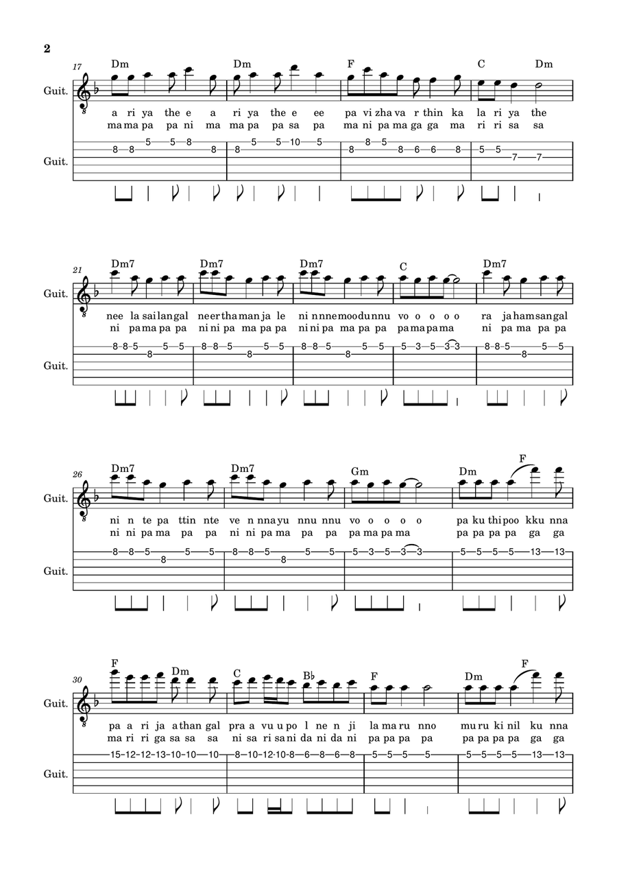 Ariyathe Ariyathe ee pavizha Guitar Tablature scores gallery preview page 2
