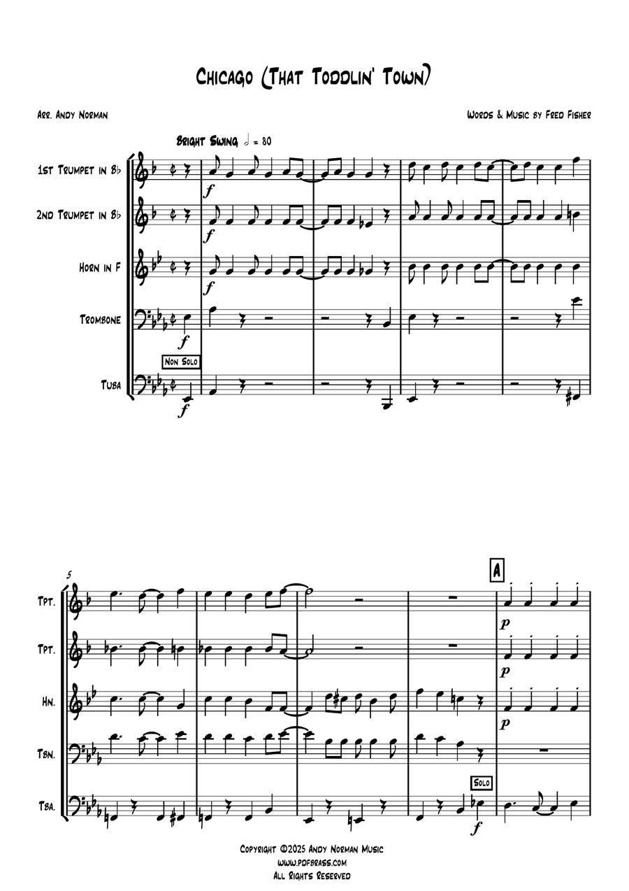 Chicago (That Toddlin' Town) Brass Quintet scores gallery preview page 3