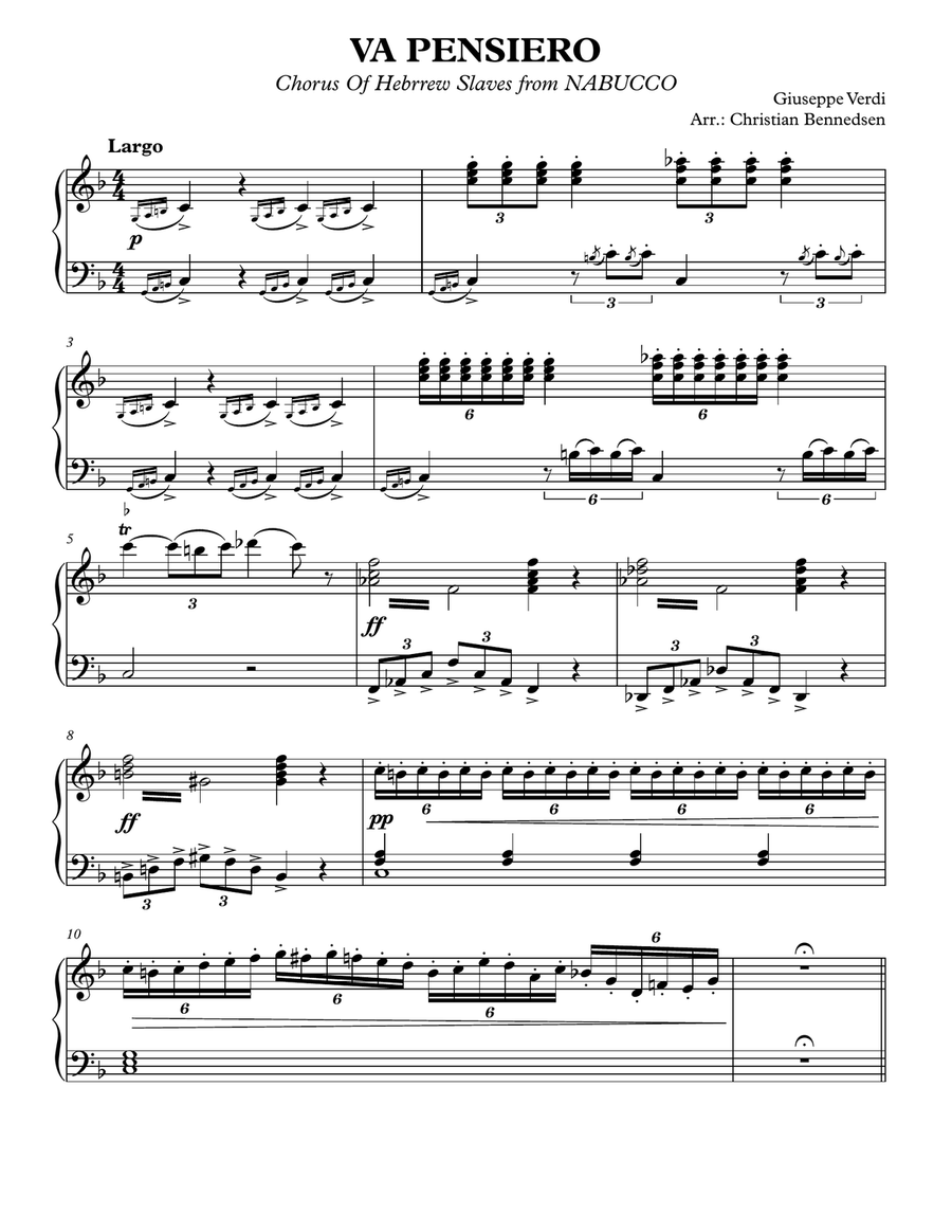 Va Pensiero - Chorus Of Hebrew Slaves from NABUCCO Piano Solo scores gallery preview page 1