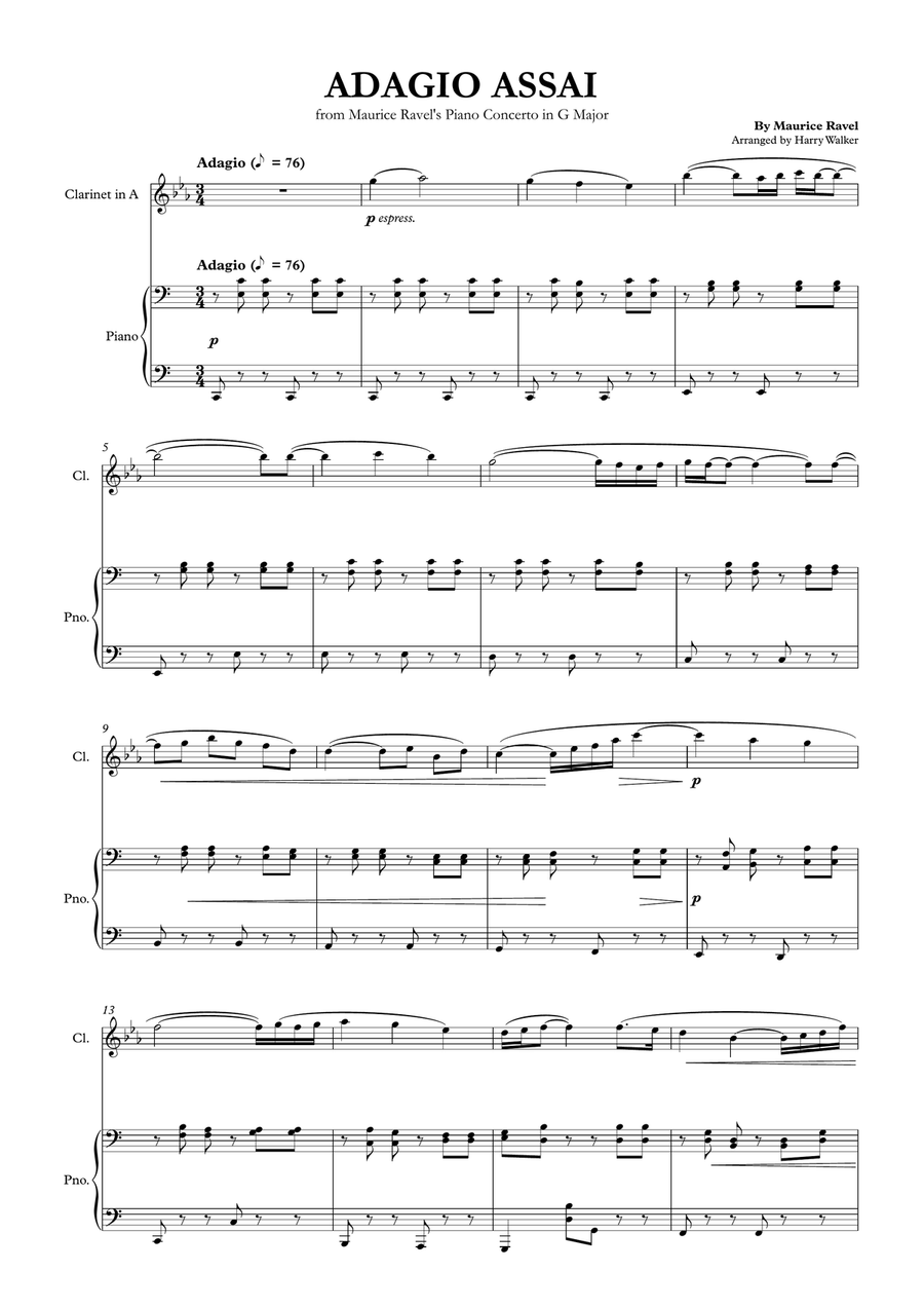 Adagio Assai – Ravel for Clarinet in A and Piano Chamber Music scores gallery preview page 2