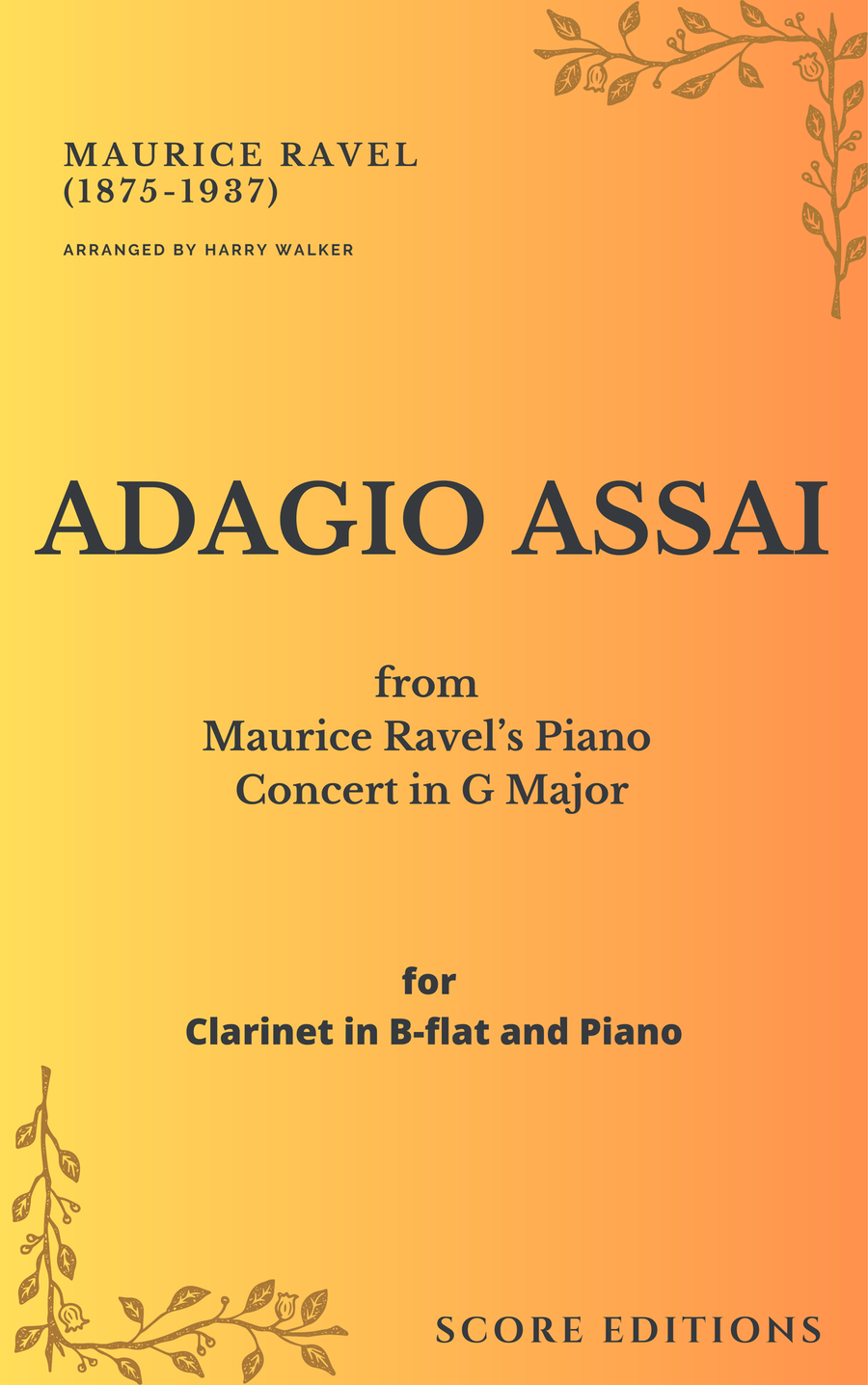 Adagio Assai – Ravel for Clarinet in B-flat and Piano Chamber Music scores gallery preview page 1