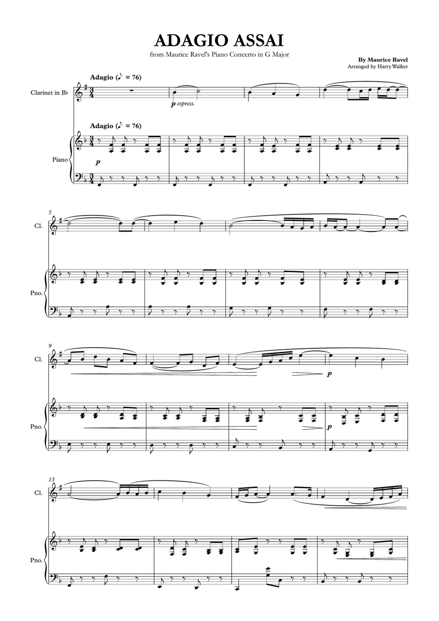 Adagio Assai – Ravel for Clarinet in B-flat and Piano Chamber Music scores gallery preview page 3