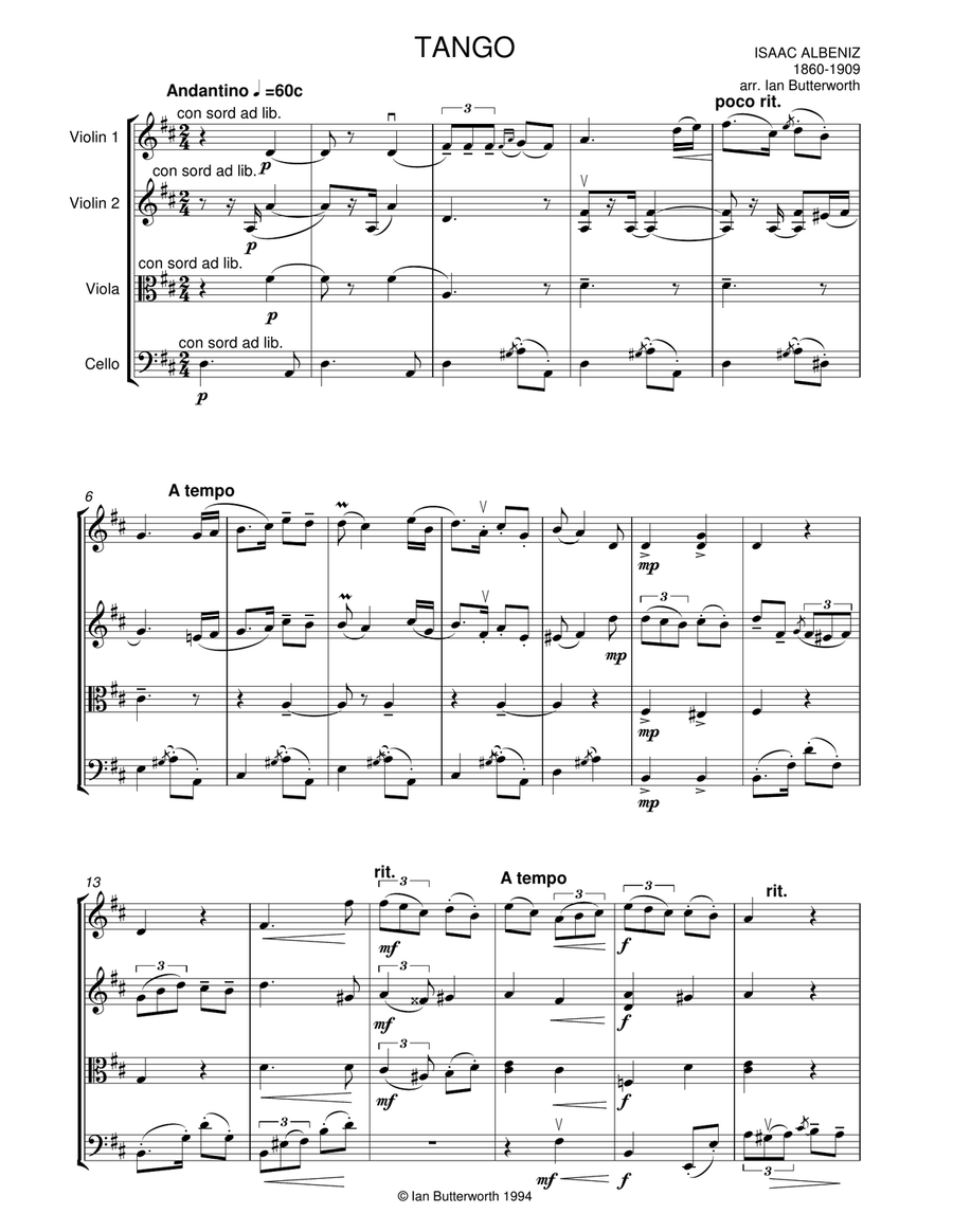 ALBENIZ Tango for string quartet String Quartet scores gallery preview page 2