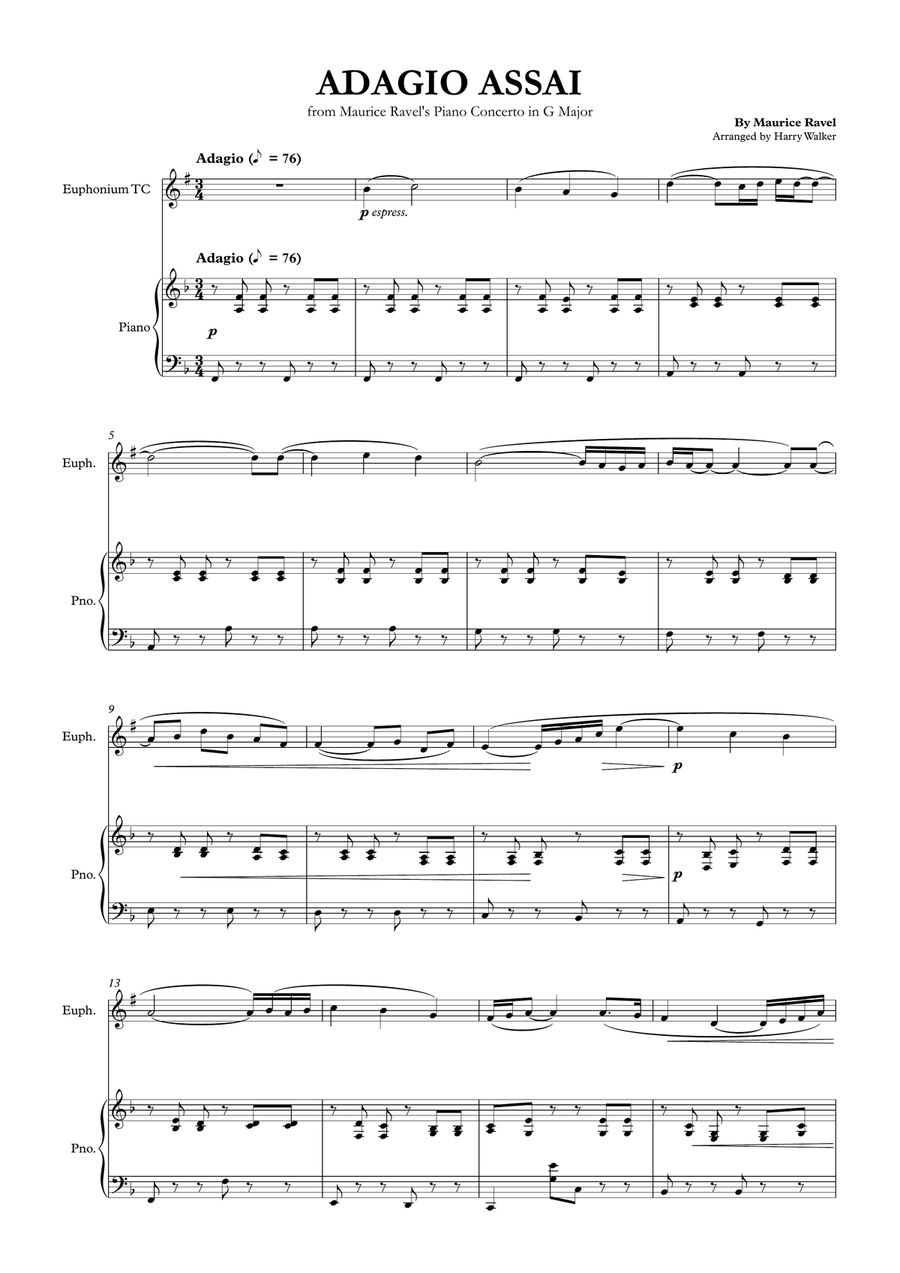 Adagio Assai – Ravel for Euphonium TC and Piano Chamber Music scores gallery preview page 3