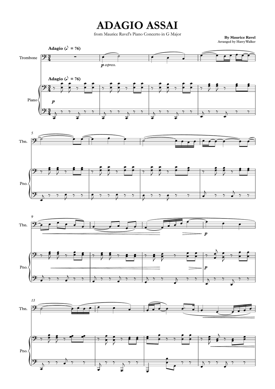 Adagio Assai – Ravel for Trombone and Piano Chamber Music scores gallery preview page 3