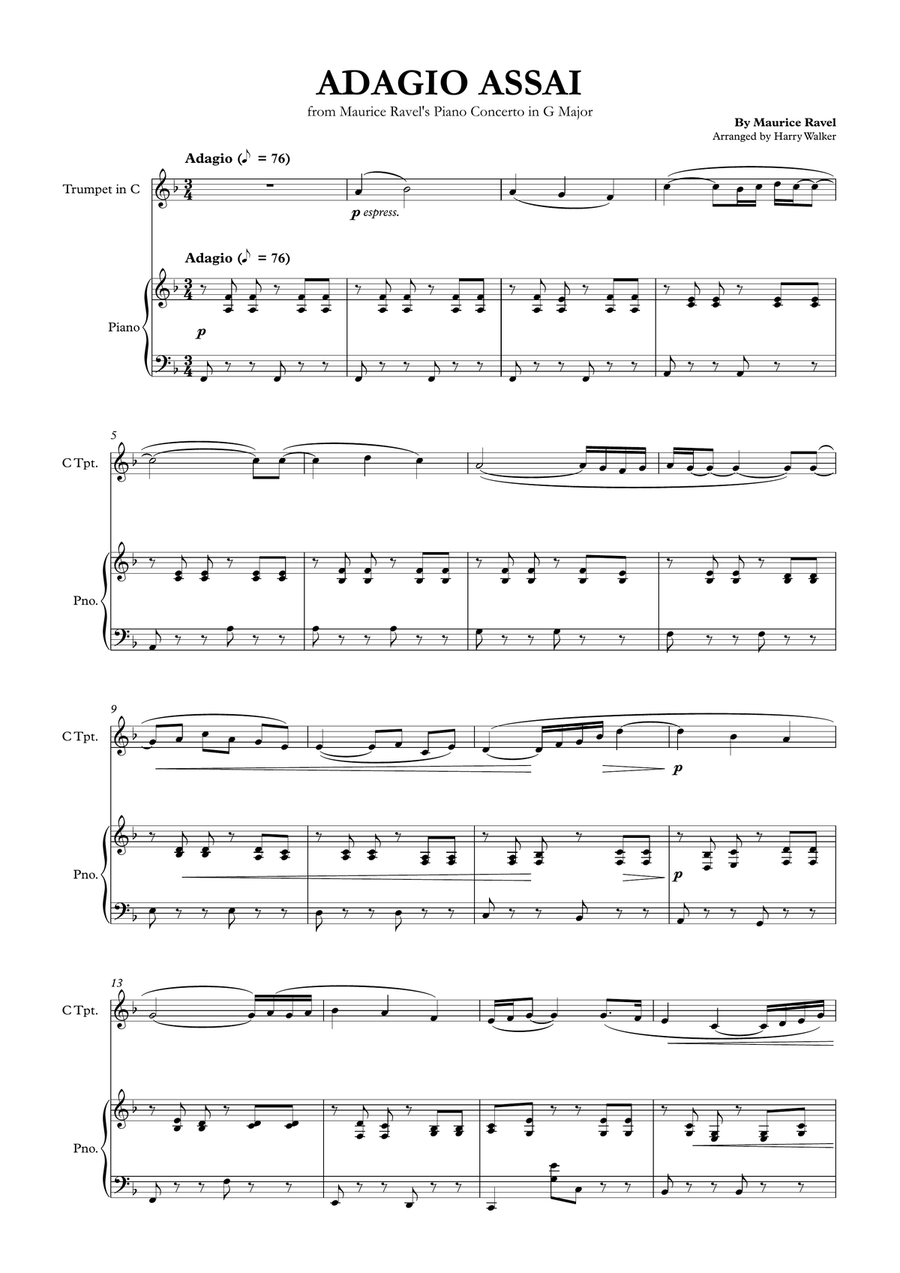 Adagio Assai – Ravel for Trumpet in C and Piano Chamber Music scores gallery preview page 3
