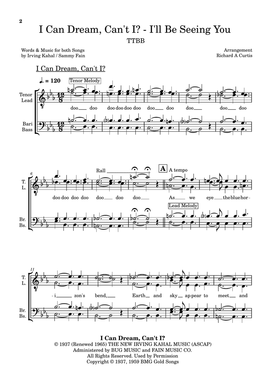Medley: I Can Dream, Can't I? with I'll Be Seeing You TTBB scores gallery preview page 2