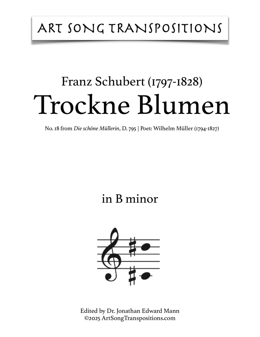 SCHUBERT: Trockne Blumen, D. 795 no. 18 (transposed to B minor) Piano, Vocal scores gallery preview page 1