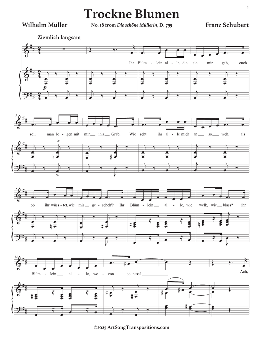 SCHUBERT: Trockne Blumen, D. 795 no. 18 (transposed to B minor) Piano, Vocal scores gallery preview page 2
