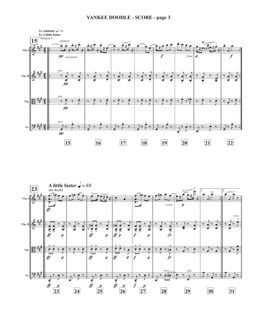 Virtuosic Variations on Yankee Doodle String Quartet scores gallery preview page 3