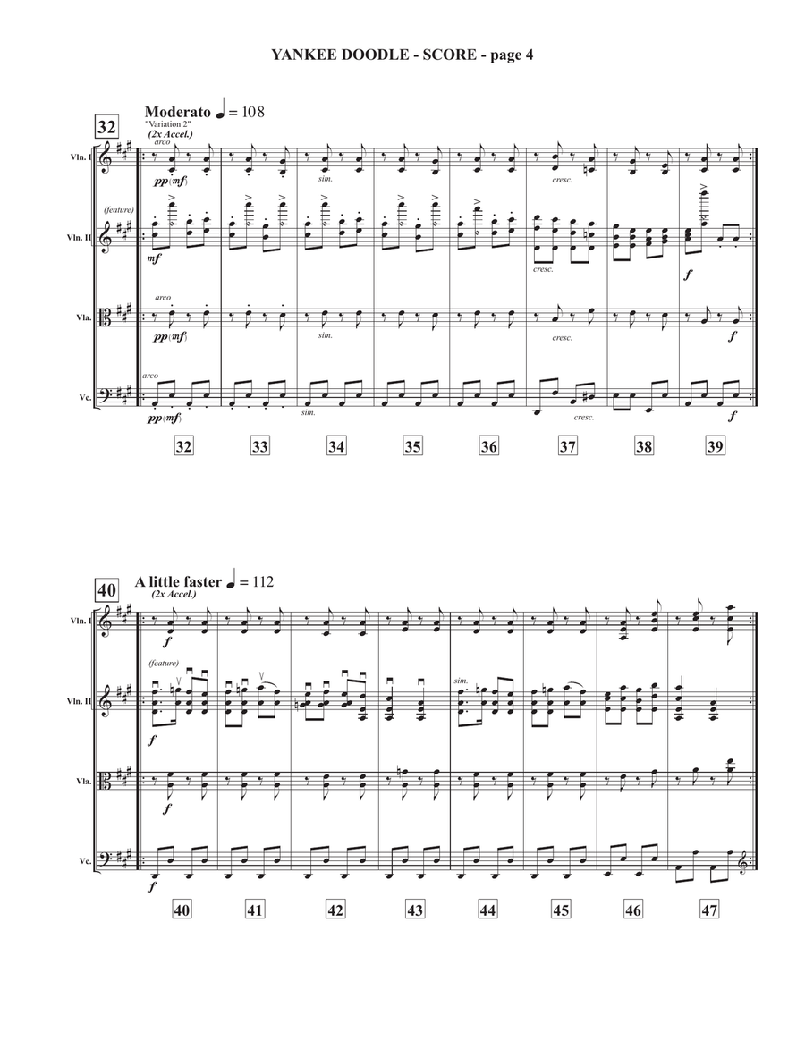Virtuosic Variations on Yankee Doodle String Quartet scores gallery preview page 4