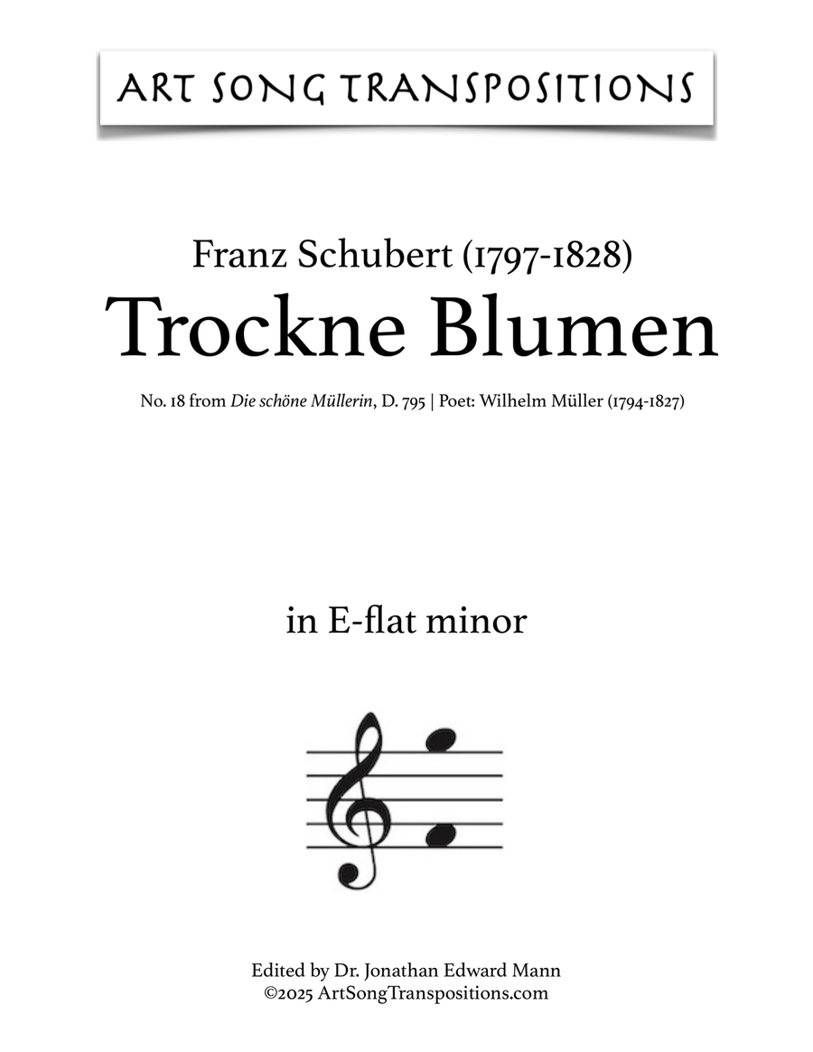 SCHUBERT: Trockne Blumen, D. 795 no. 18 (transposed to E-flat minor) Piano, Vocal scores gallery preview page 1