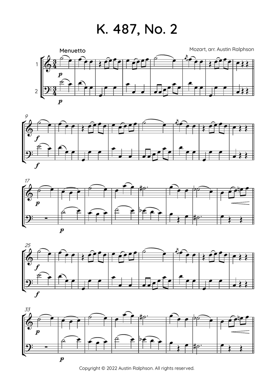COMPLETE Mozart 12 duets, K. 487 - violin and cello duet String Duet scores gallery preview page 5