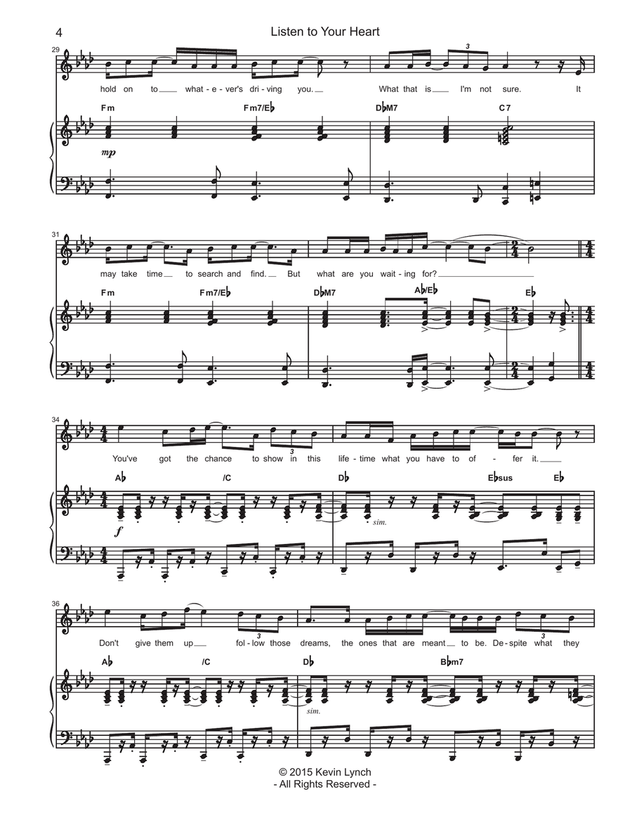 Listen to Your Heart Listen to Your Heart Piano, Vocal scores gallery preview page 4
