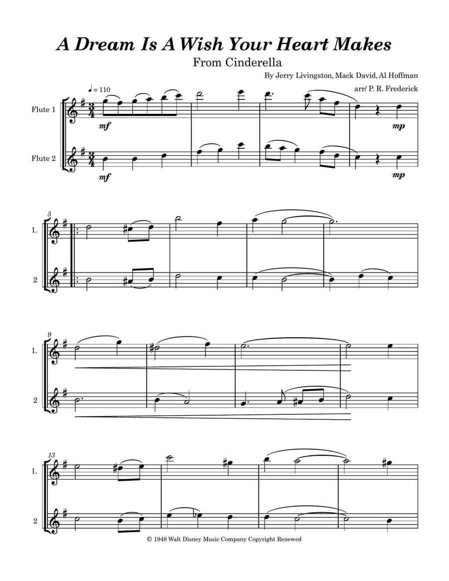 A Dream Is A Wish Your Heart Makes Flute Duet scores gallery preview page 1