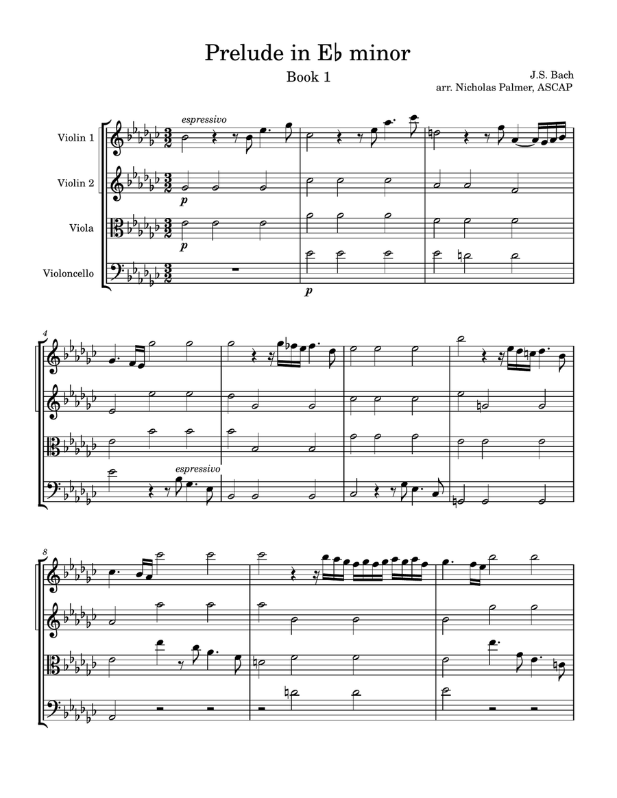 Prelude in Eb minor String Quartet scores gallery preview page 1