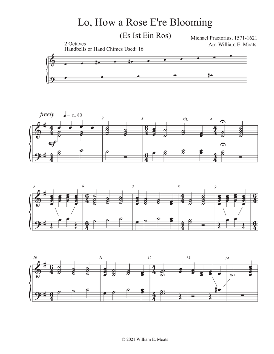 Lo, How a Rose E're Blooming Handbell Choir scores gallery preview page 1