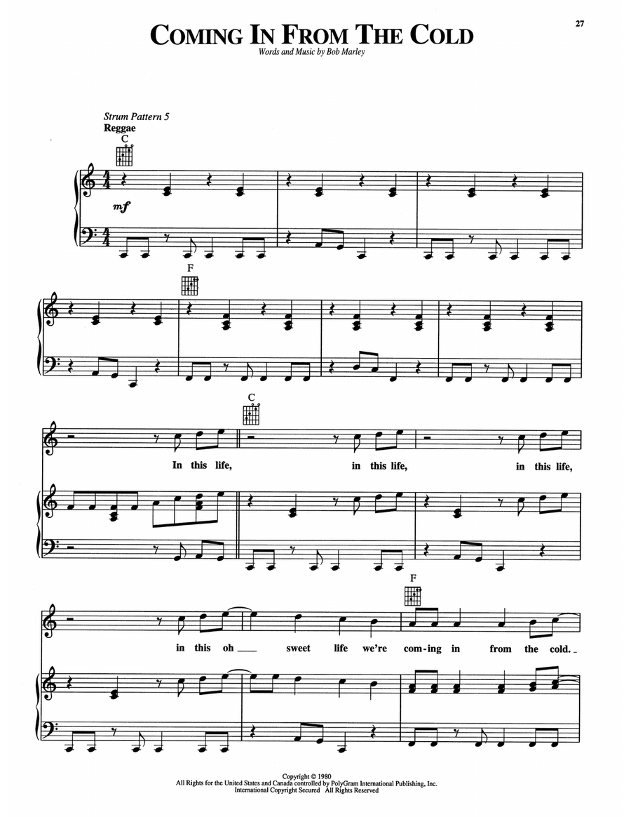 Coming In From The Cold Coming In From The Cold Piano, Vocal, Guitar scores gallery preview page 1