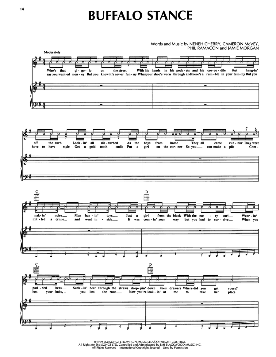 Buffalo Stance Buffalo Stance Piano, Vocal, Guitar scores gallery preview page 1