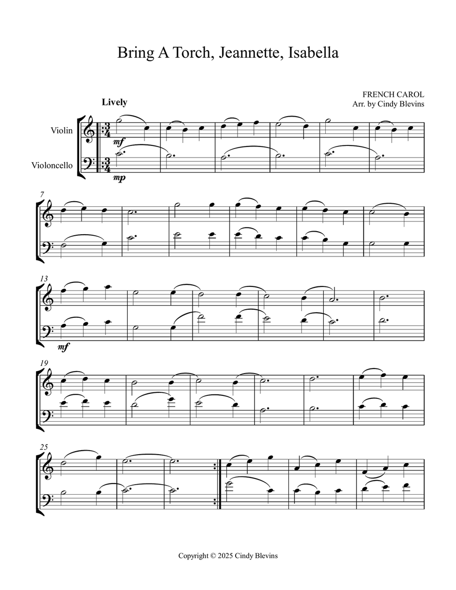 Bring a Torch, Jeannette, Isabella, for Violin and Cello String Duet scores gallery preview page 3