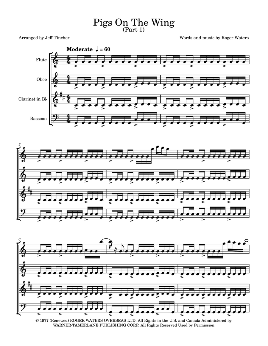 Pigs On The Wing (Part 1) Woodwind Quartet scores gallery preview page 2