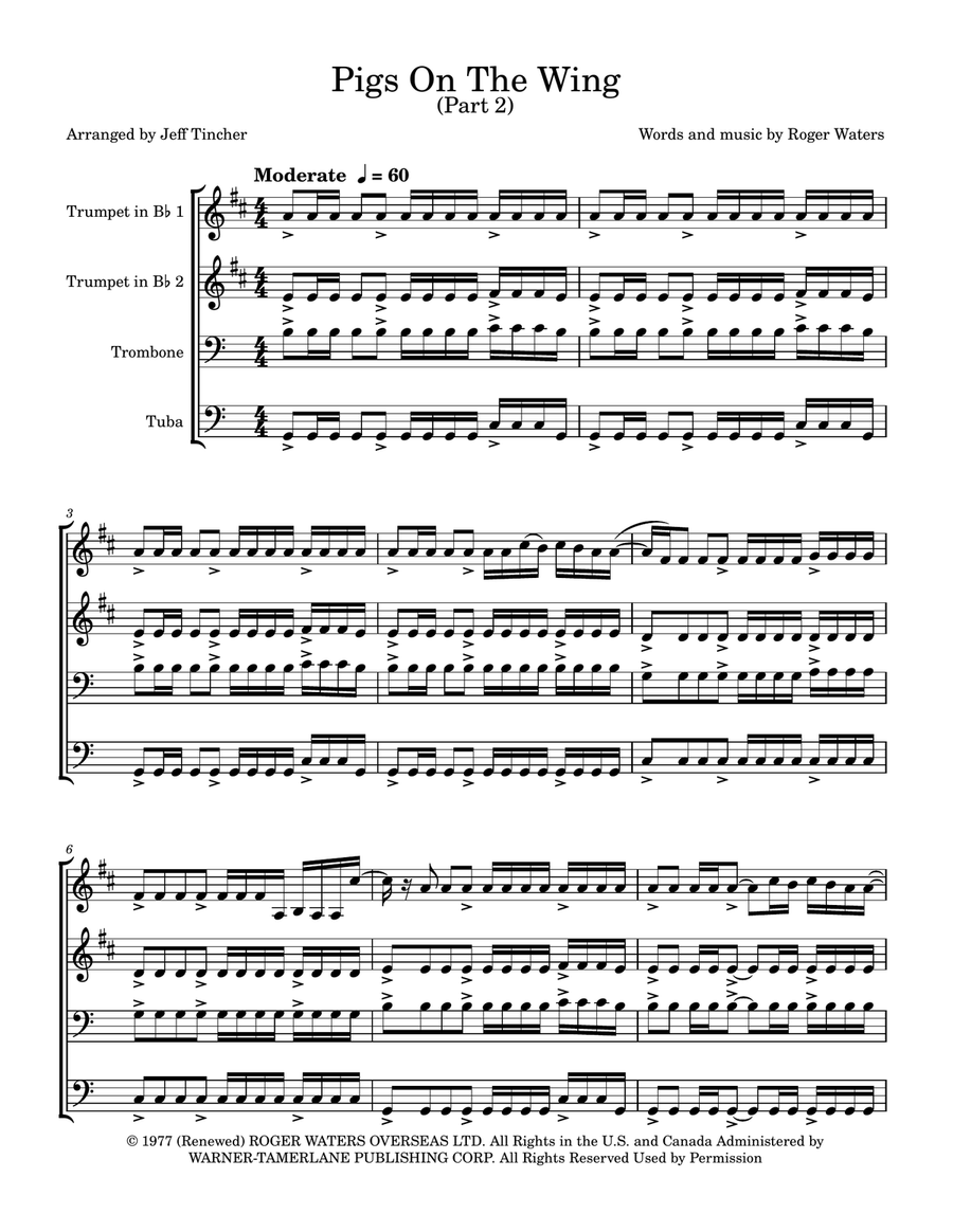 Pigs On The Wing (Part 2) Brass Quartet scores gallery preview page 2