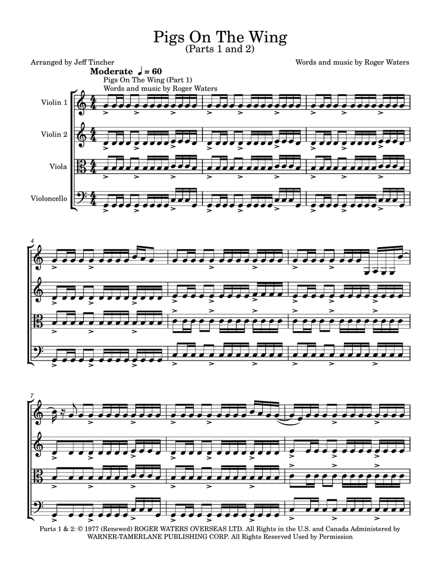 Medley: Pigs On The Wing (Part 1) with Pigs On The Wing (Part 2) String Quartet scores gallery preview page 2