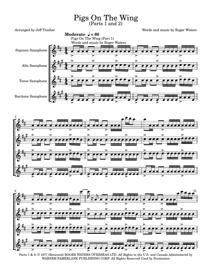 Medley: Pigs On The Wing (Part 1) with Pigs On The Wing (Part 2) Saxophone Quartet scores gallery preview page 2