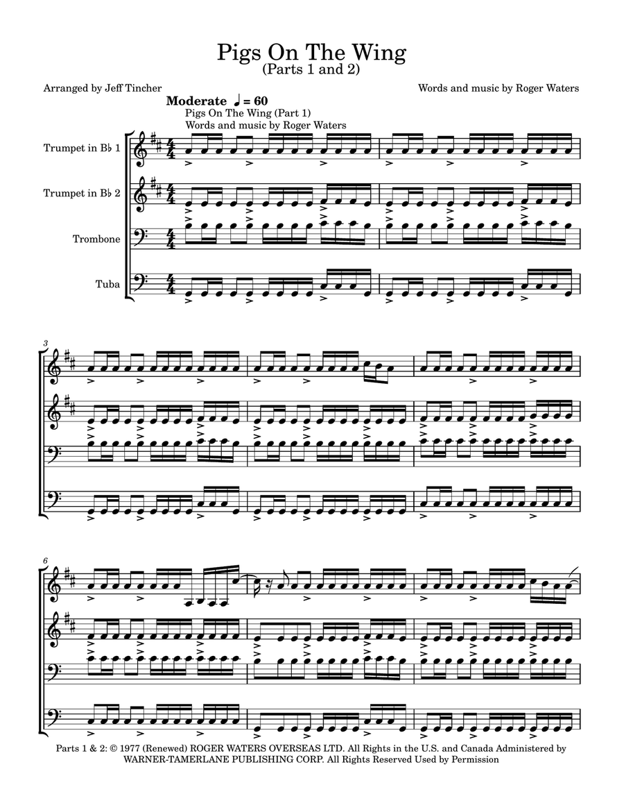 Medley: Pigs On The Wing (Part 1) with Pigs On The Wing (Part 2) Brass Quartet scores gallery preview page 2