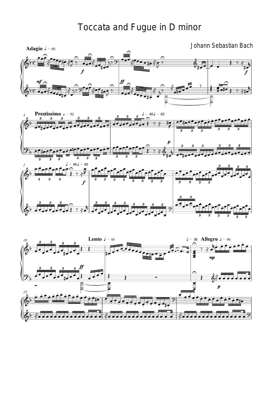 Toccata and Fugue in D Minor—Johann Sebastian Bach Piano Solo scores gallery preview page 1