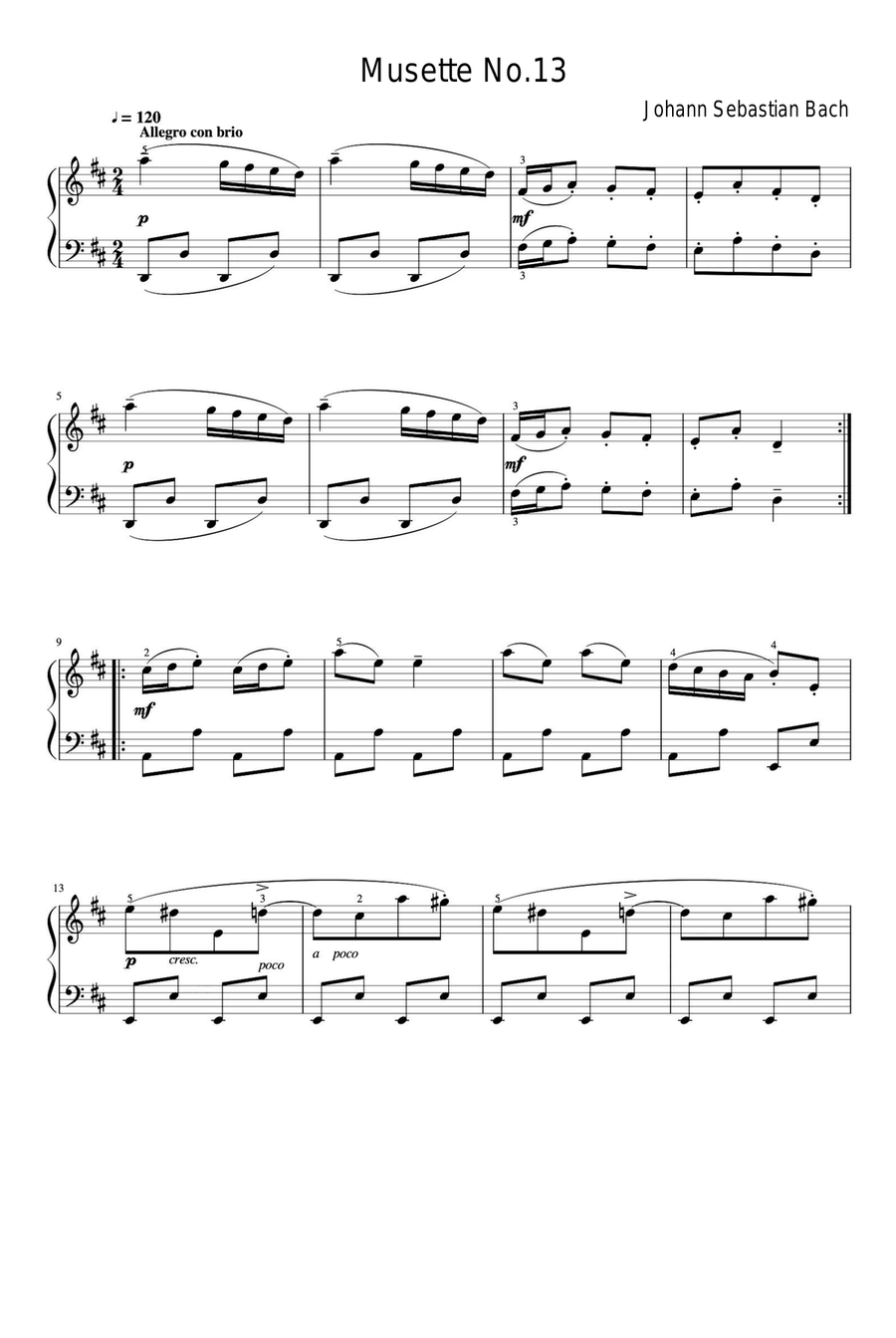 Musette No.13 - Johann Sebastian Bach Easy Piano scores gallery preview page 1