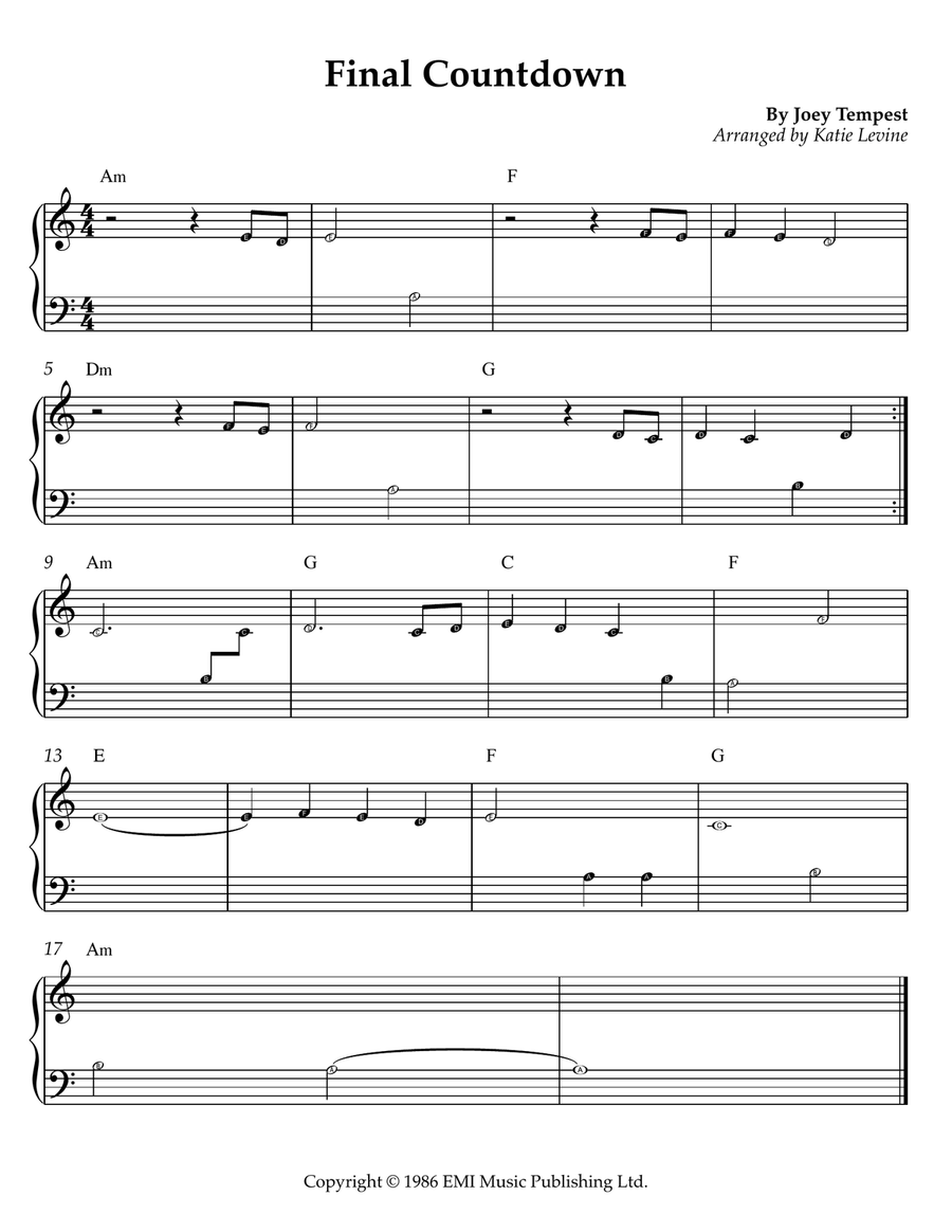 Final Countdown Final Countdown Easy Piano scores gallery preview page 1